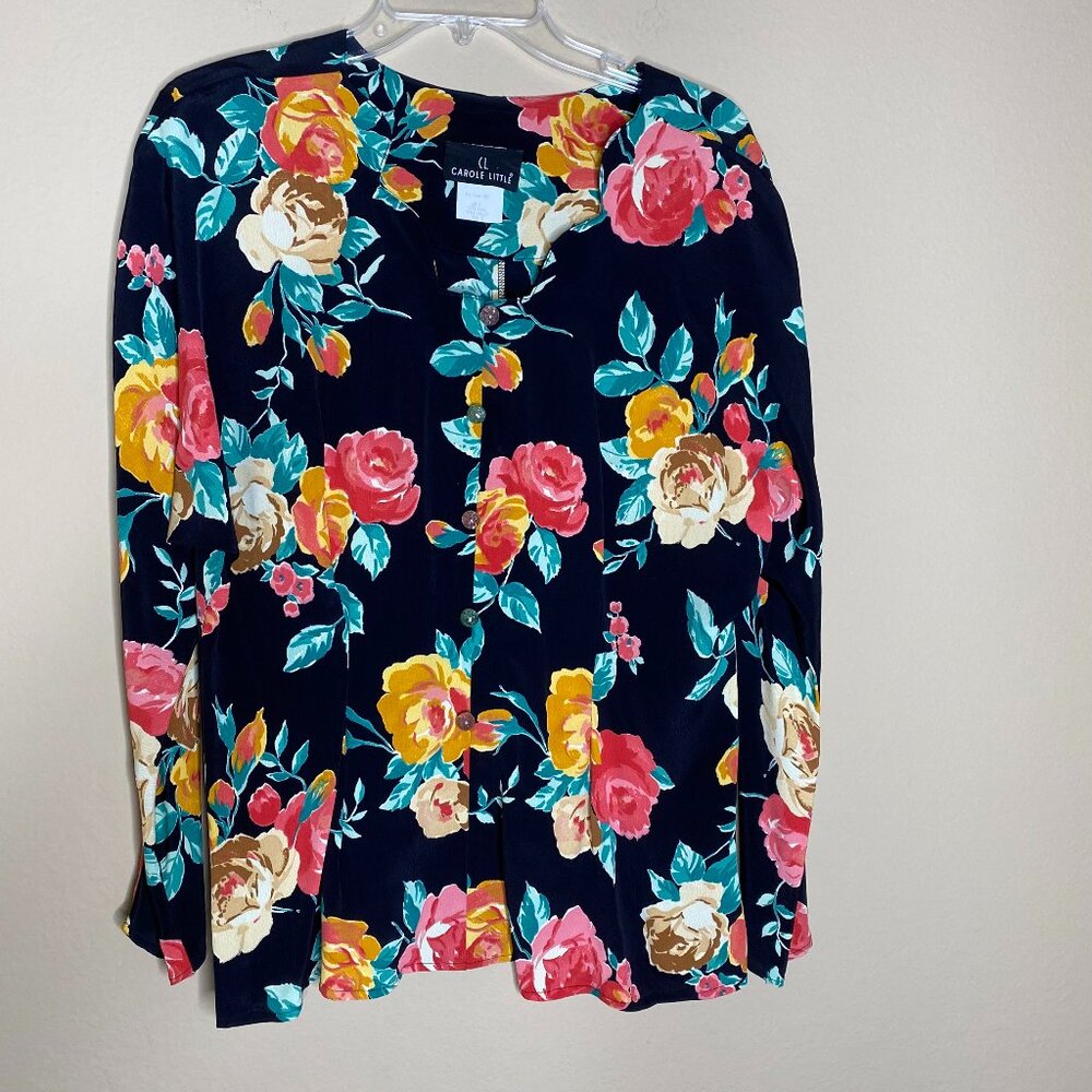 vintage carole little floral long sleeve blouse